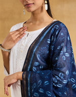 Indigo Cotton Silk Blend Hand Block Print Dupatta