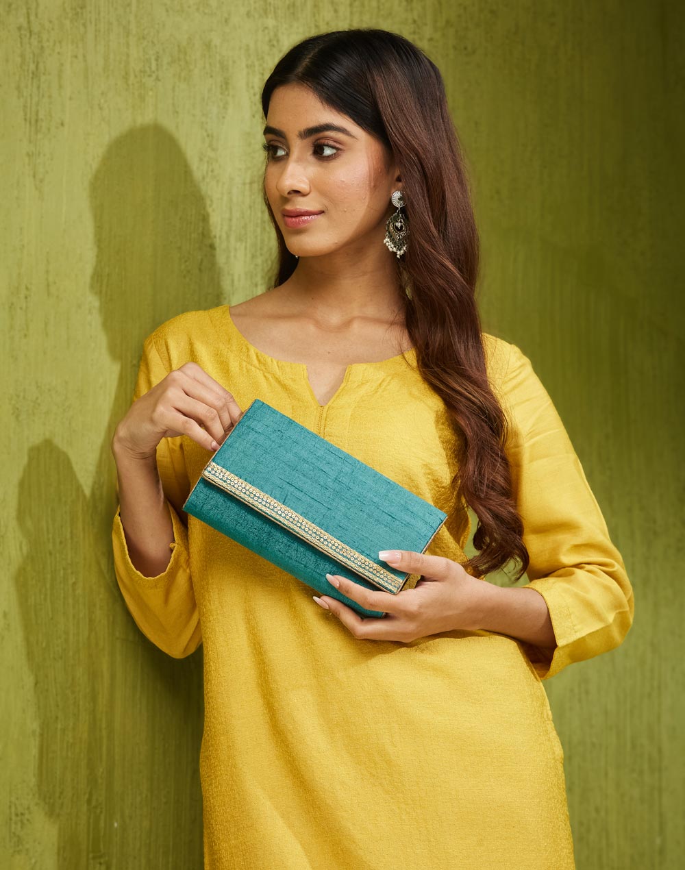 Green Hand Embroidered Clutch