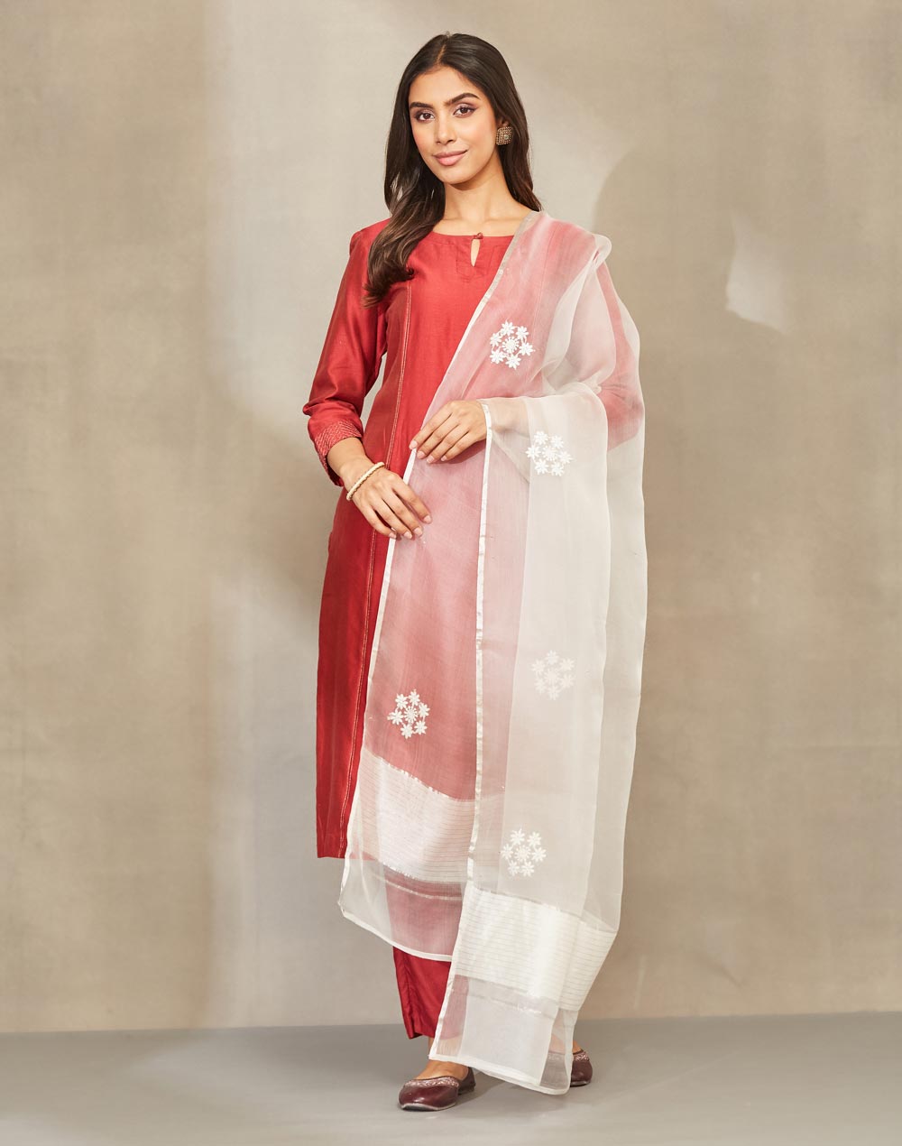 Natural Silk Blend Chikankari Dupatta