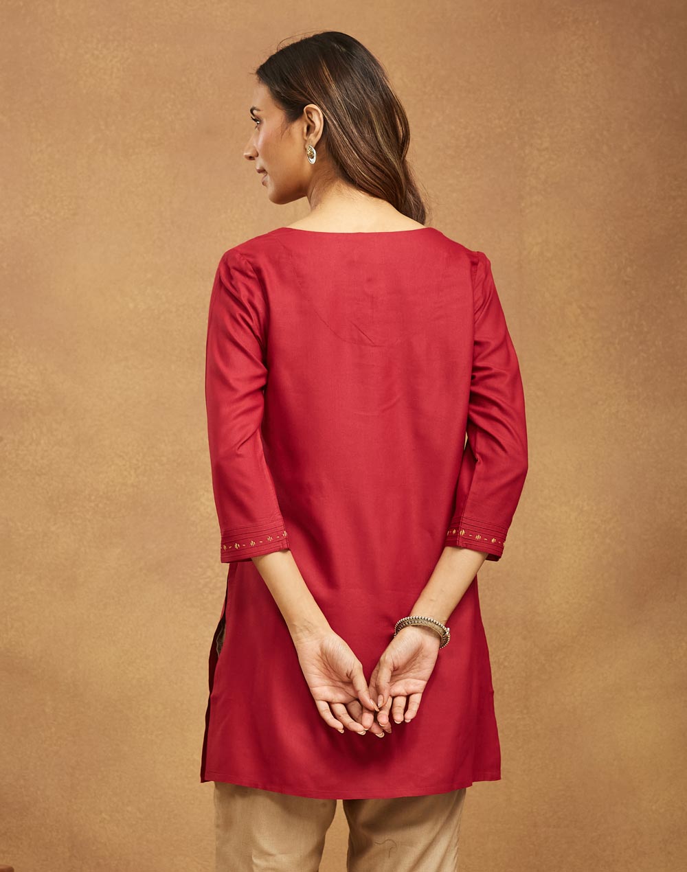 Maroon Viscose Silk Slim Fit Short Kurta