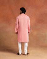 Pink Cotton Chikankari Slim Fit Long Kurta