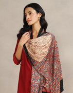 Red Viscose Blend Ajrakh Printed Stole