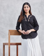 Black Cotton Hand Embroidered Shirt