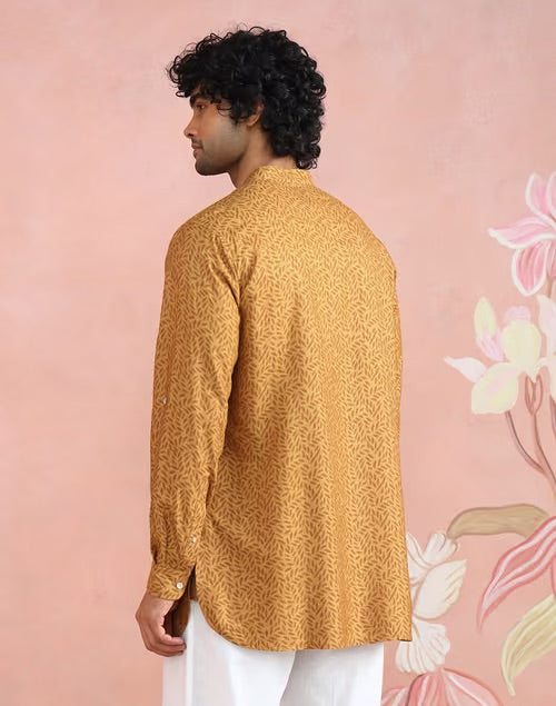 Texture and finish of the Mustard Block Print Short Kurta by Fabindia UK