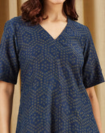 Indigo Ajrakh Print Indian Midi Dress styled for festive occasions
