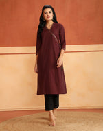 Maroon Cotton Hand Embroidered Slim Fit Long Kurta