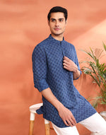 Indigo Cotton Printed Dabu Kurta Short