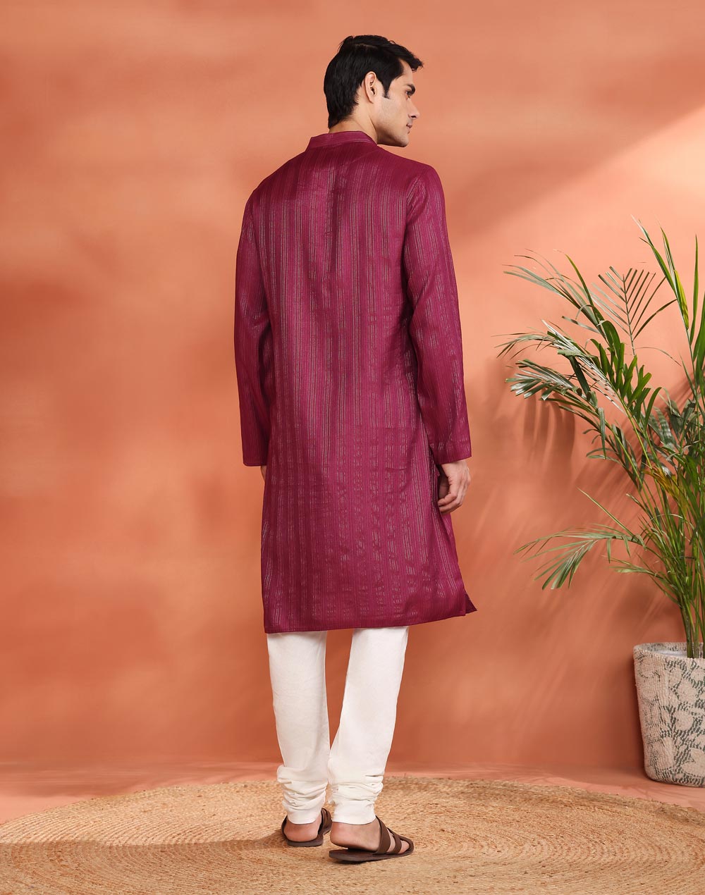 Pink Viscose Silk Blend Long Kurta