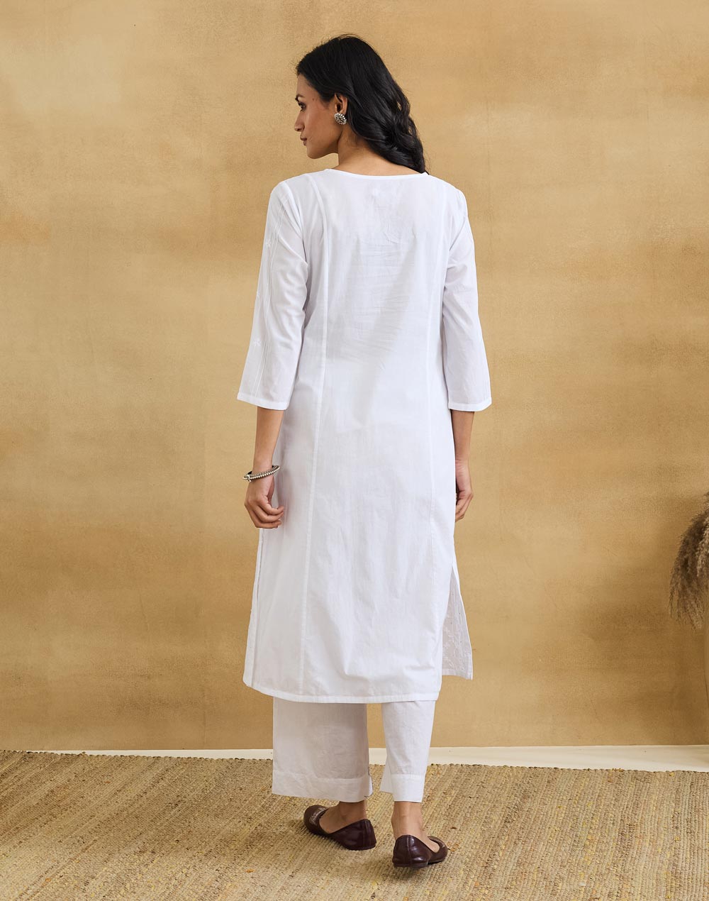 White Cotton Chikankari Long Kurta