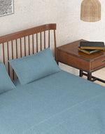 Navy Nile Stripe Cotton Bed Sheet With 2 Pillow Covers