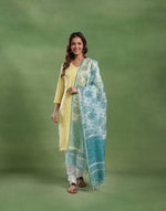 Turquoise Silk Blend Hand Block Printed Dupatta