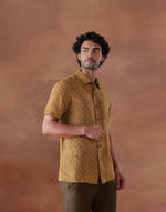 Mustard Linen Hand Block Printed Bush Shirt
