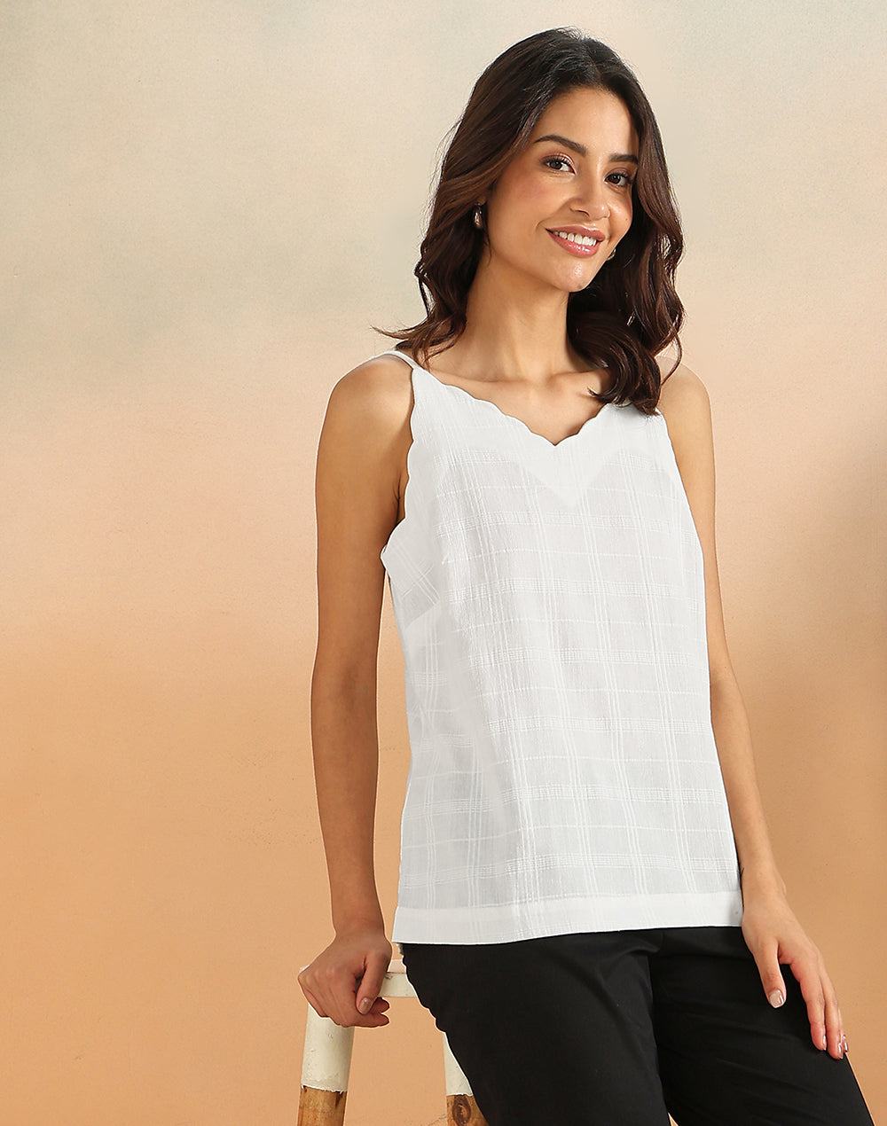 White Cotton Dobby Blossom Top