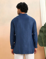 Blue Viscose Silk Hand Block Printed Slim Fit Short Kurta