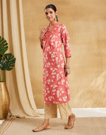Pink Cotton Hand Block Print Long Kurta