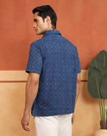 Indigo Cotton Dabu Printed Bush Shirt
