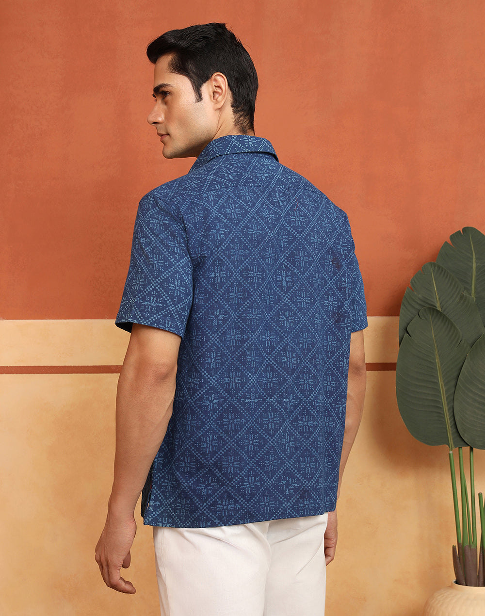 Indigo Cotton Dabu Printed Bush Shirt