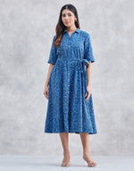Indigo Cotton Dabu Midi Dress