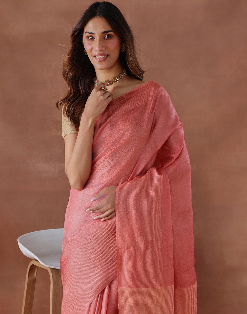 Pink Silk Blend Sari