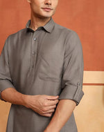 Grey Pathani Kurta styled for festive occasions