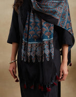 Indigo Viscose Blend Ajrakh Printed Stole