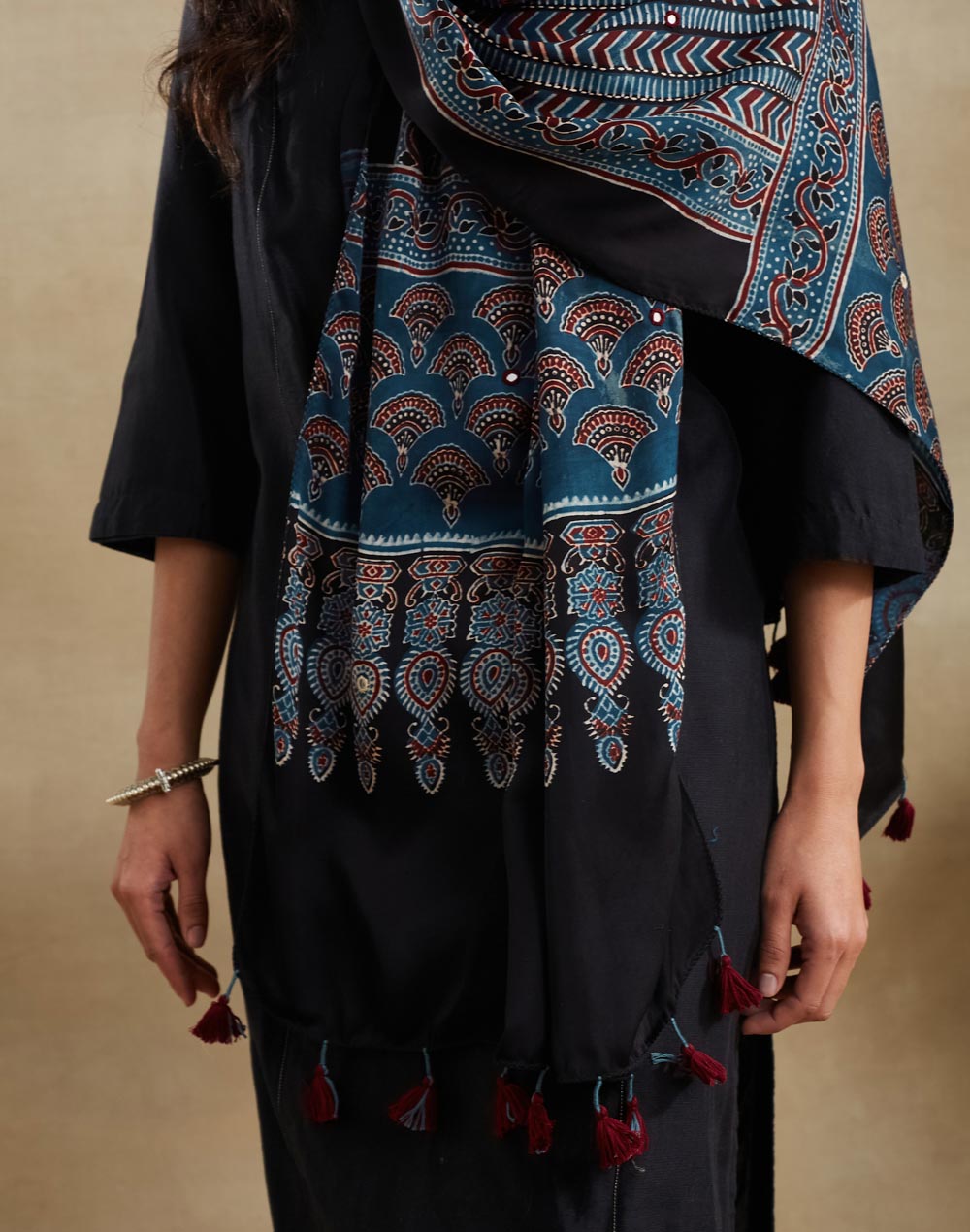 Indigo Viscose Blend Ajrakh Printed Stole