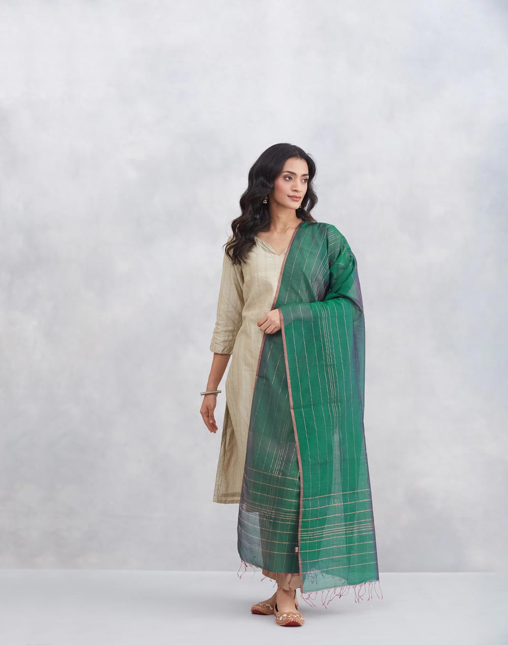 Green Cotton Silk Blend Dupatta