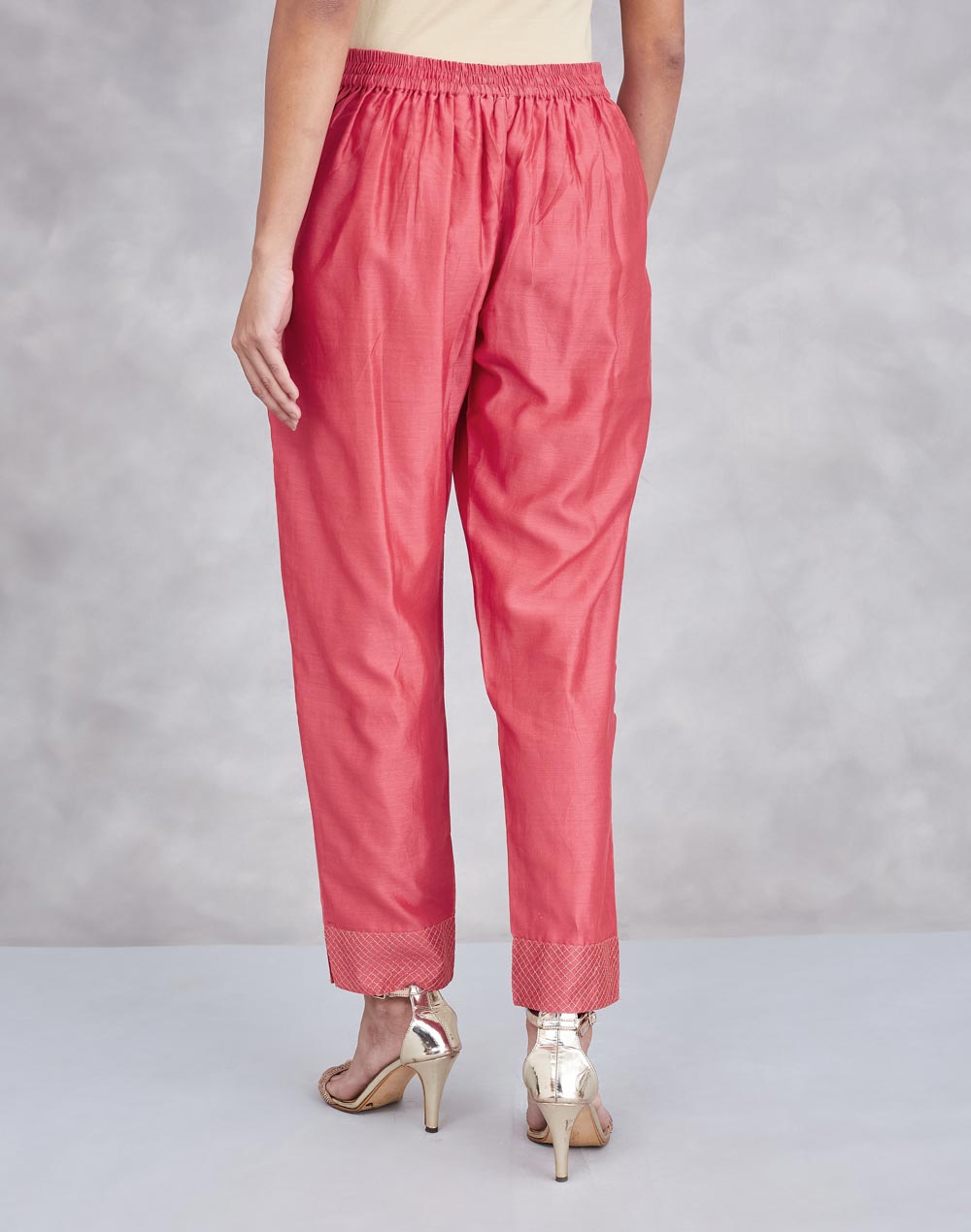 Pink Cotton Silk Embroidered Ethnic Pant
