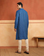 Texture and finish of the Blue Block Print Long Kurta by Fabindia UK