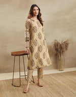 Beige Cotton Silk Long Kurta
