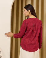 Texture and finish of the Maroon Hand Embroidered Indian Tunic by Fabindia UK