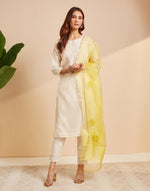Yellow Silk Blend Chikankari Dupatta