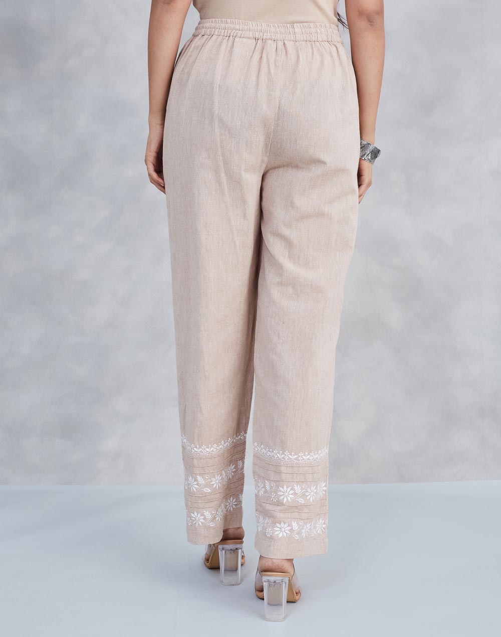 Beige Cotton Chikankari Pallazo