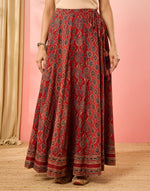 Ajrakh print detail on the Maroon Ajrakh Print Ghera Skirt