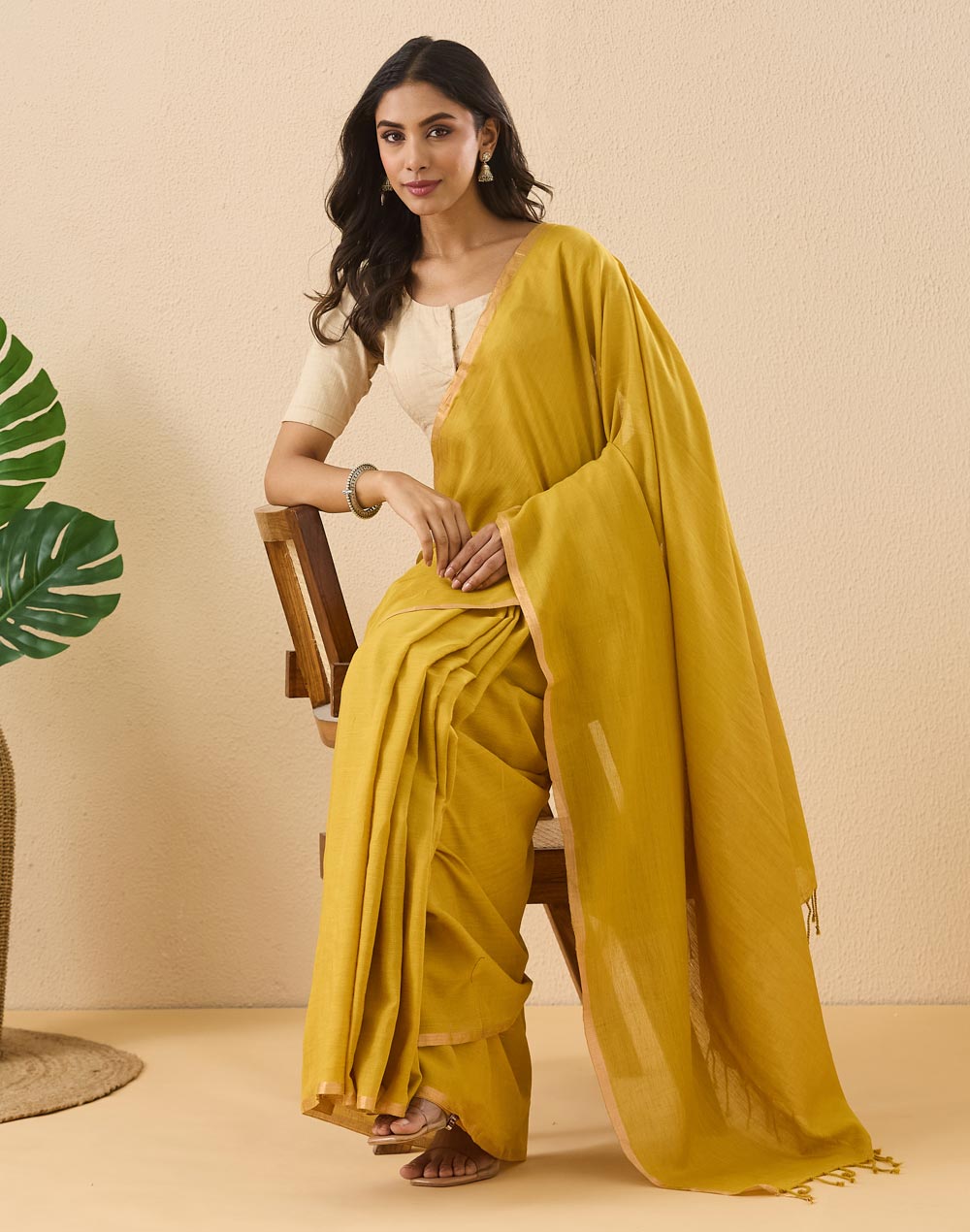 Green Linen Blend Hand Woven Sari