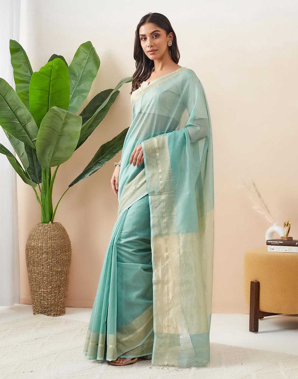 Teal Cotton Silk Blend Maheshwari Woven Wonders Sari