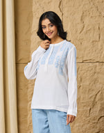 White-Blue Cotton Chikankari Top & Slip