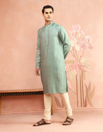 Sage Viscose Blend Stripe Long Kurta