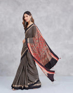 Black Viscose Blend Ajrakh Printed Sari