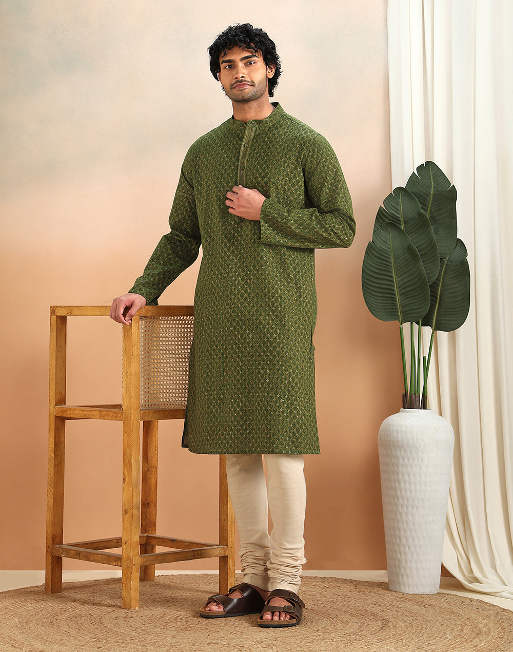 Green Cotton Long Kurta