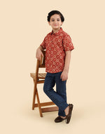 Red Cotton Kalamkari Printed Shirt