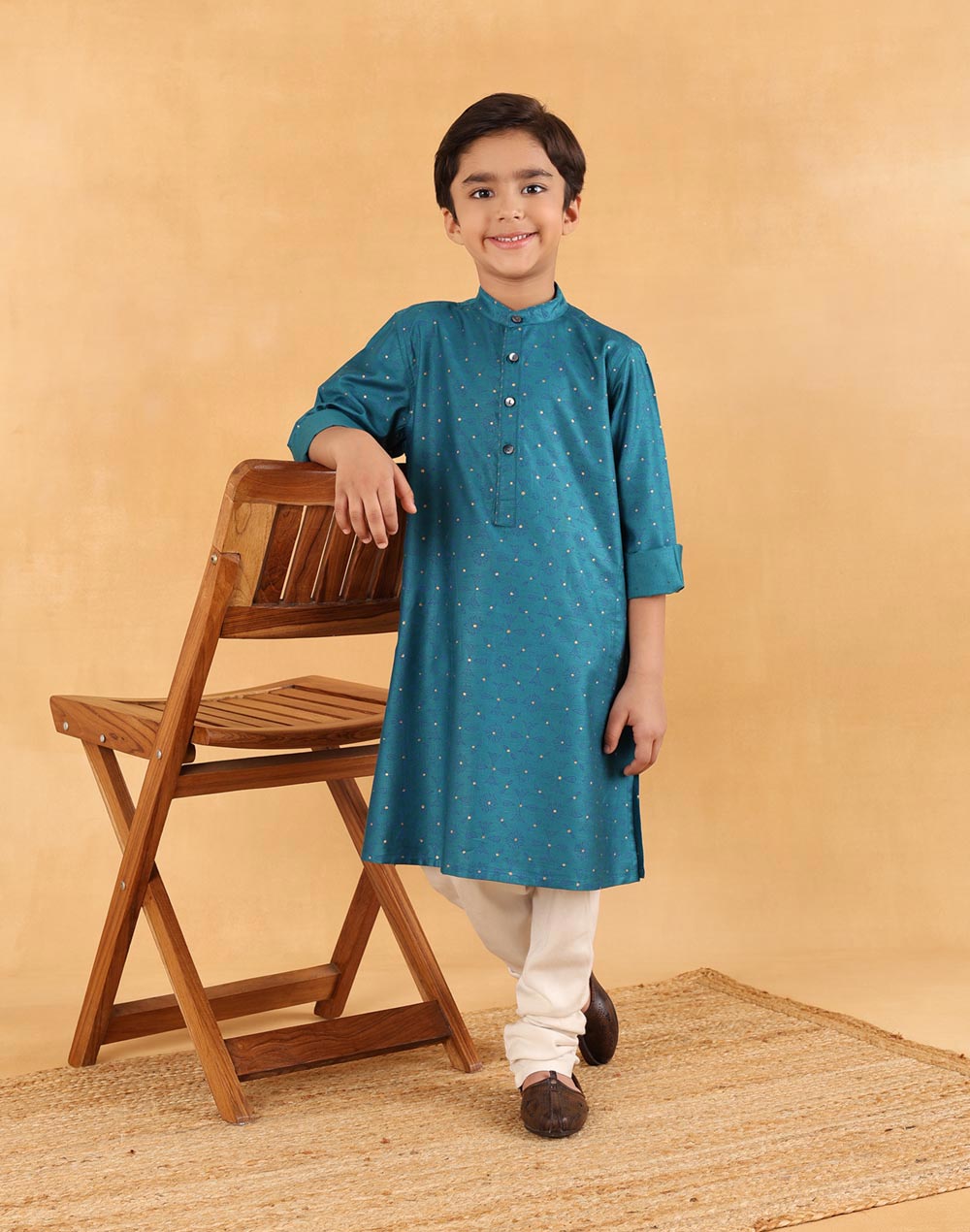 Blue Viscose Blend Hand Block Printed Long Kurta