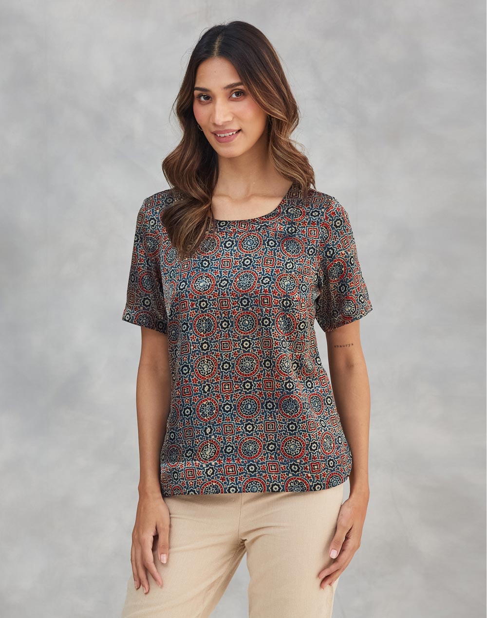 Indigo Cotton Ajrakh Printed Top