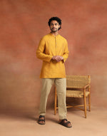 Mustard Viscose Silk Blend Stripe Short Kurta