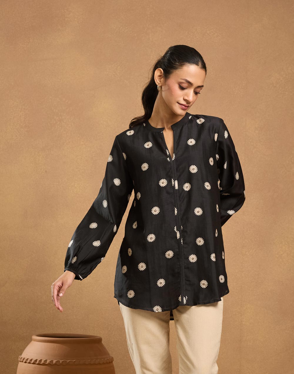 Black Cotton Silk Tunic