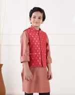 Red Cotton Silk Blend Cutwork Jacket