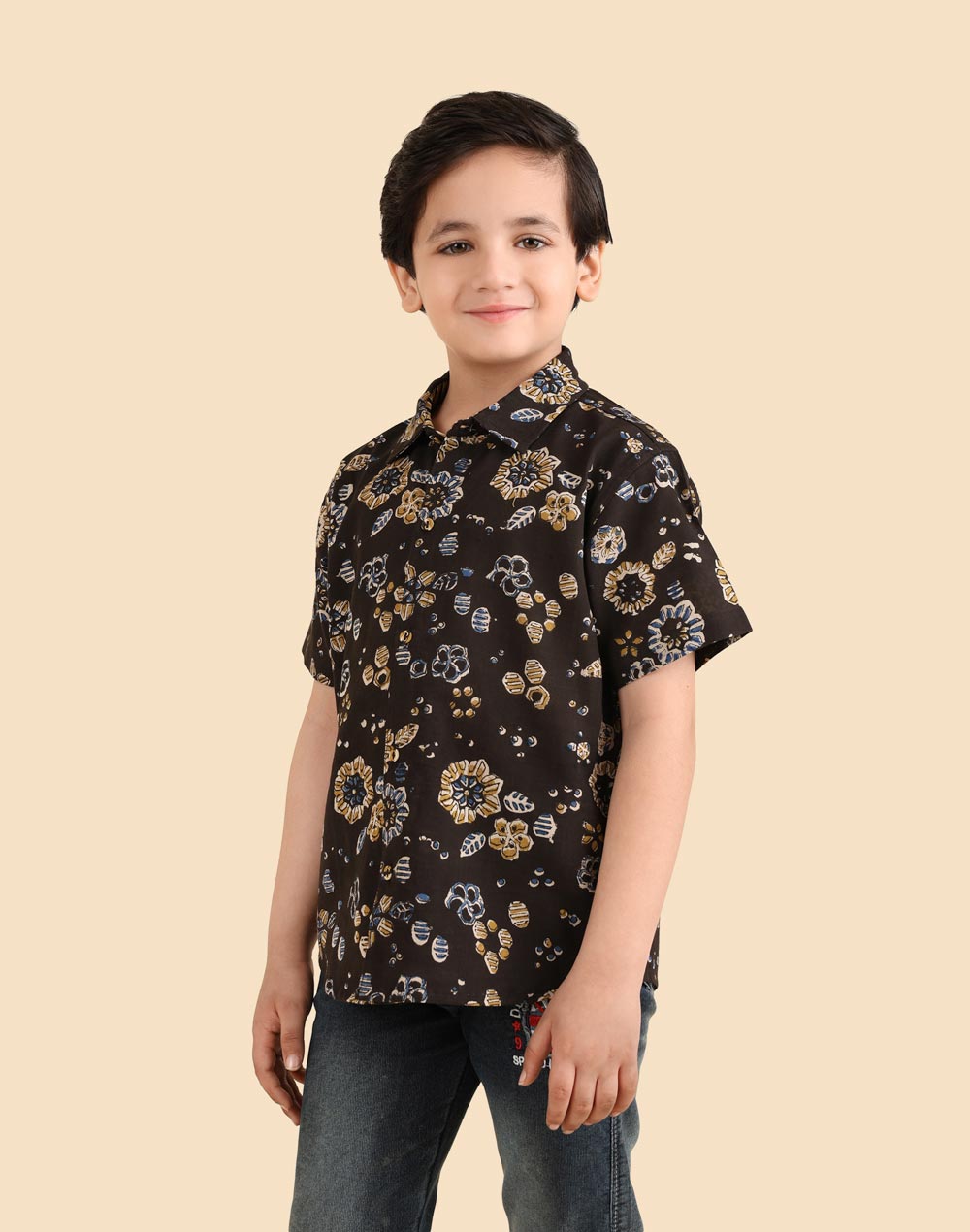 Black Cotton Dabu Printed Shirt