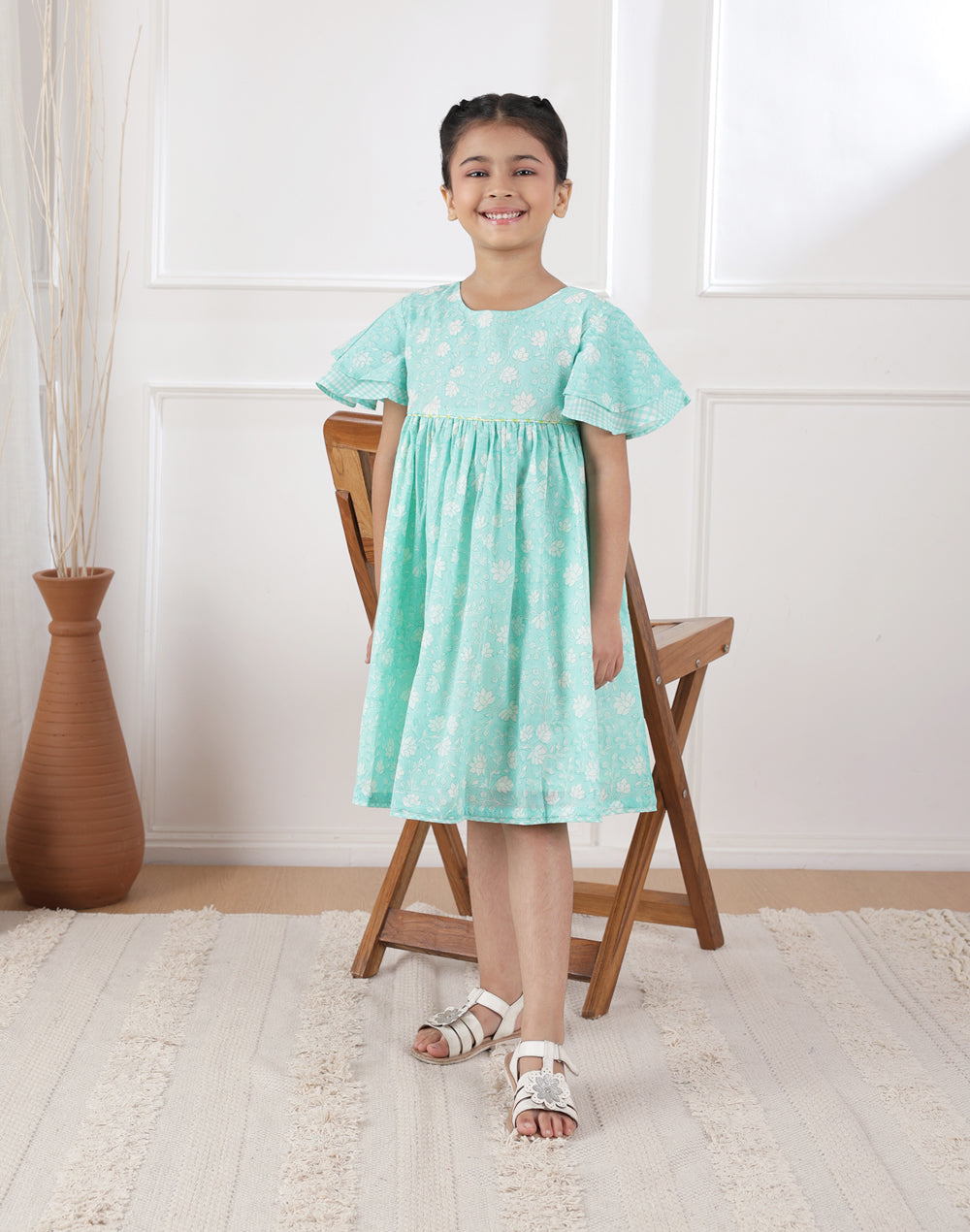 Blue Cotton Hand Block Printed Dress