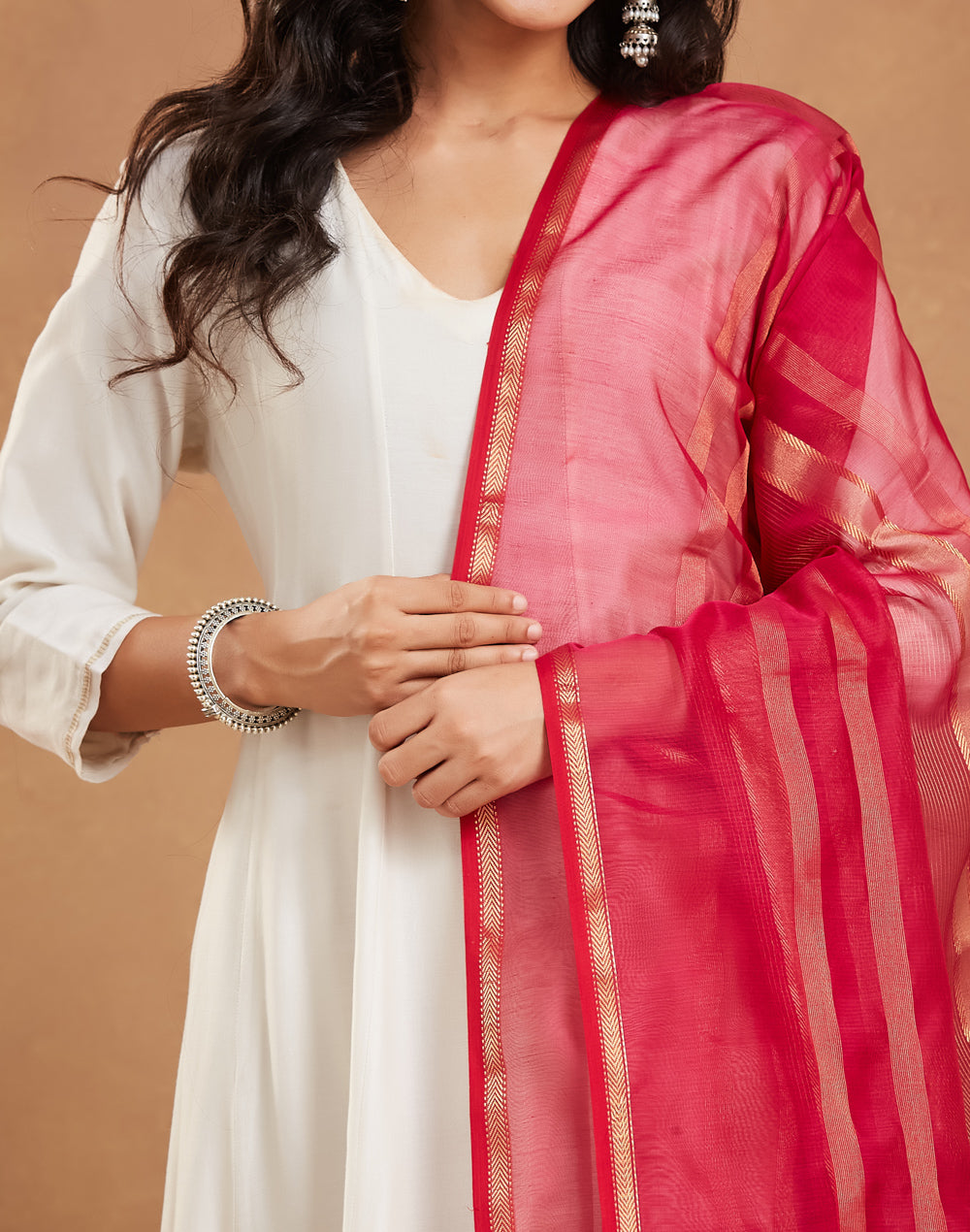 Pink Cotton Silk Blend Maheshwari Dupatta