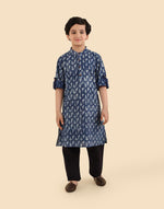 Indigo Cotton Dabu Printed Kurta Long